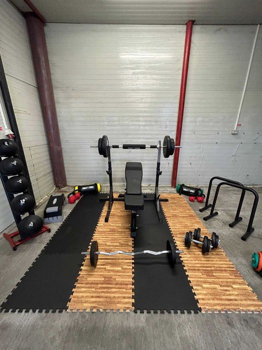 Set Complet Fitness: Banca+ Suport+ Greutati 100 kg+ Protectie Podea