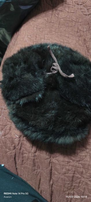 Калпак ушанка от заешка кожа, черен, детски размер