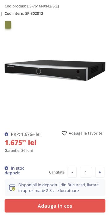 NVR Hikvision ACuSense DS-7616NXI-I2/S(E), 16 canale, 8 MP, + HDD 6 Tb