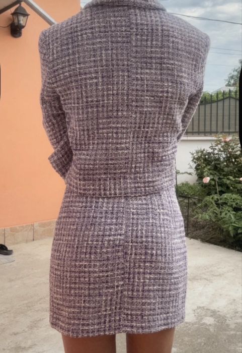 Set tweed fusta si sacou zara nou