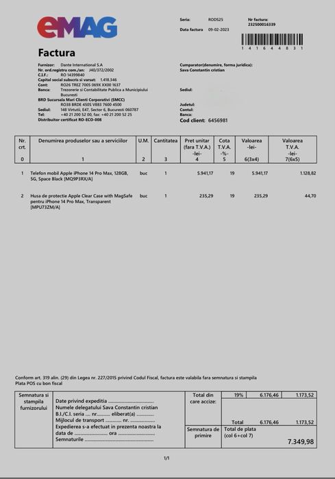 Iphone 14 Pro Max-128GB-Space Black/Stare excelenta/utilizare atenta