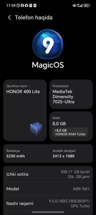 Honor 400 lite 5G  256 GB