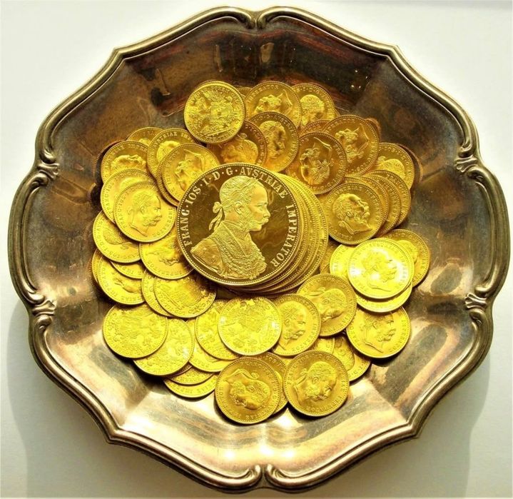 Vand monede placate cu aur de 24 k Frank iosif 4 ducat 1915