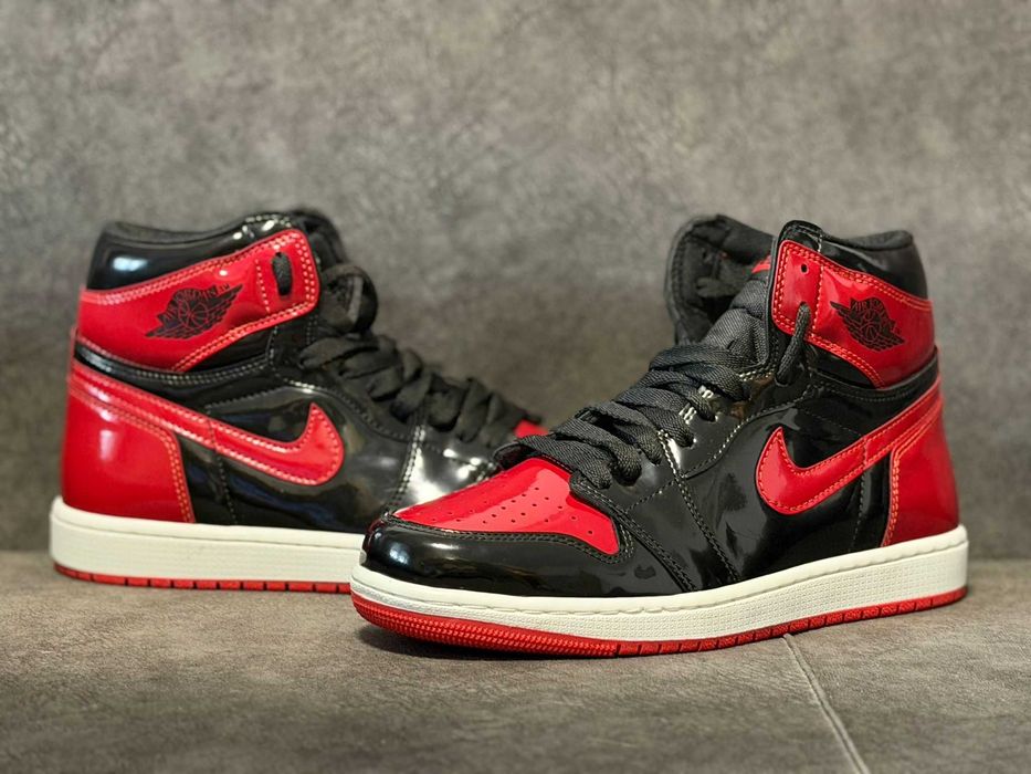 Adidasi Air Jordan 1 Bred Patent - verificare colet gratis