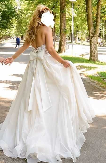 rochie de mireasa cu trena/voal/cercuri/fundita/cordon, cu corset