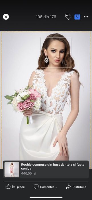 Rochie cununie civila bust dantela fusta conica