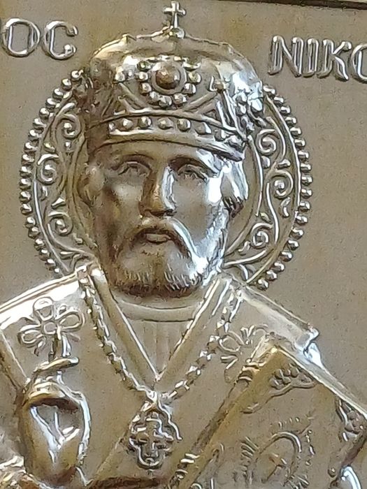 Icoană argintată Sfântul Nicolae – model bizantin, 12 cm