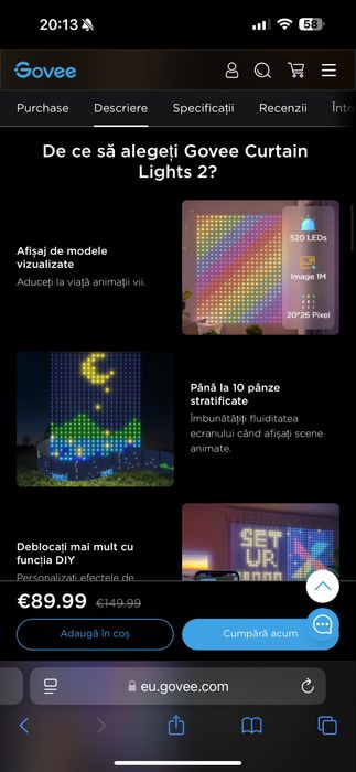 Govee kit lumini de craciun - lumini exterioare permanente si perdea