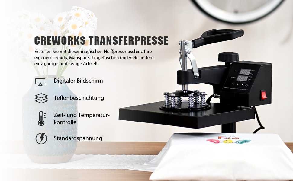 Presa sublimare termica multifunctionala CREWORKS 30x25 250 °C NOUA
