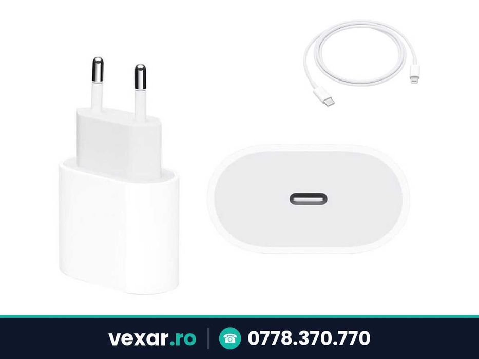 Incarcator rapid 20W USB-C + cablu Type-C – Lightning pentru iPhone