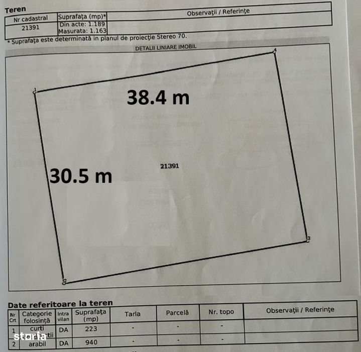 Lot de casa imprejmuit (1163 mp) cu deschidere la 2 strazi