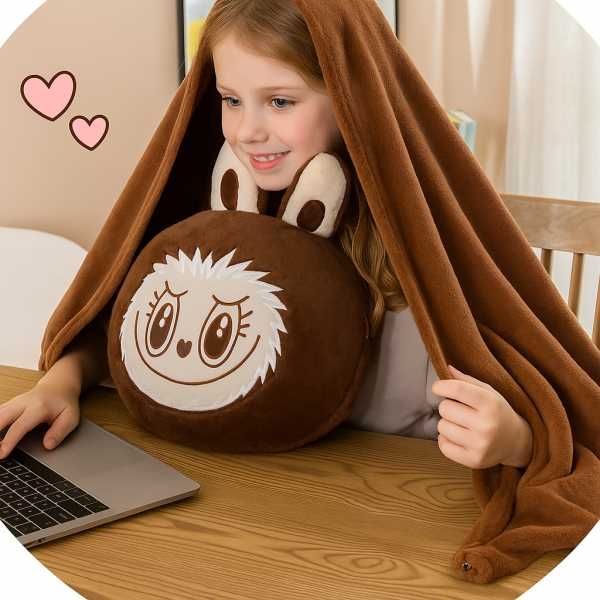 Мека Лабубу възглавничка играчка и одеяло за гушкане 2-в-1