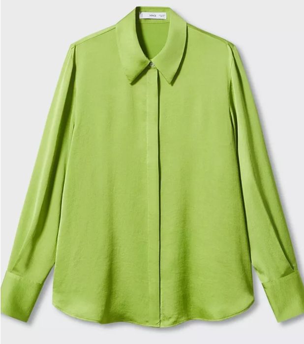 Cămașă fluidă satintată Mango  verde smarald, mărimea XL
