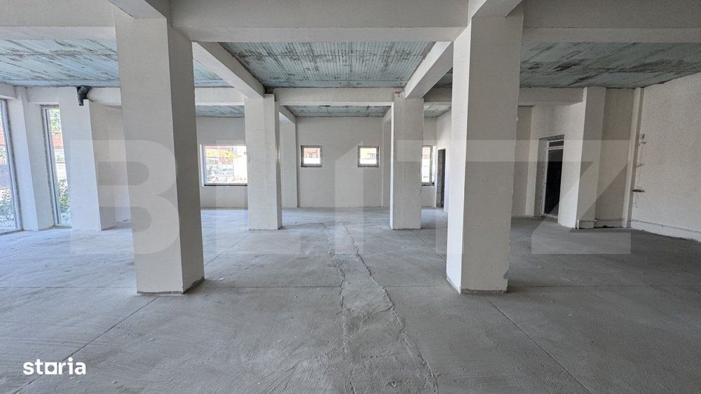 Spatiu comercial parter bloc nou, 136 mp open space, vitrina, terasa,