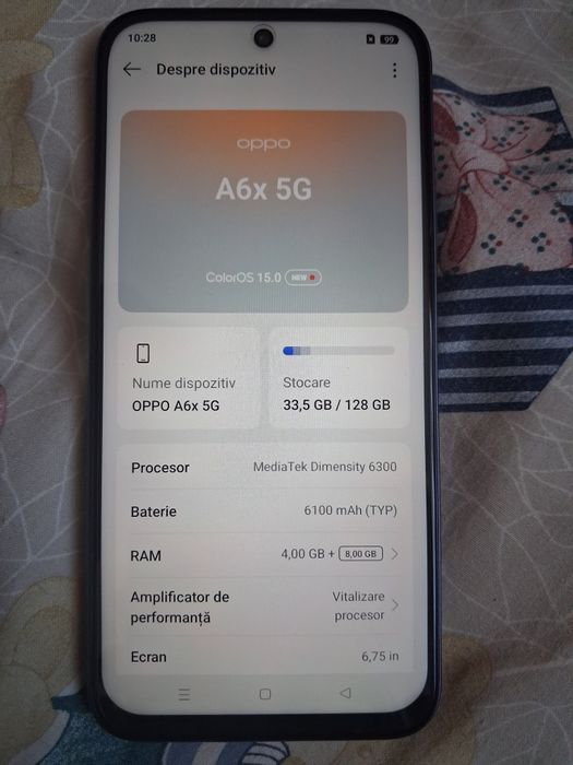 Oppo A6x 5g mov nou la cutie  4/128gb dual sim liber de retea desfacut cutia pt proba