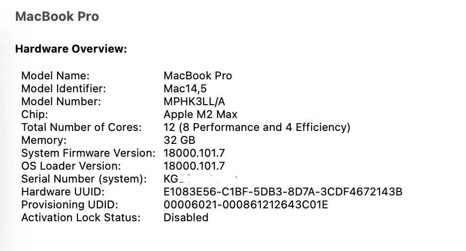 Macbook Pro M2 Max 14" 32GB RAM 1Tb SSD