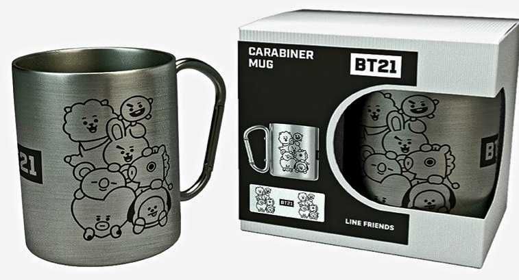 Cană Metalică BT21 Line Friends – "Carabiner Mug" (Nouă, Sigilată)