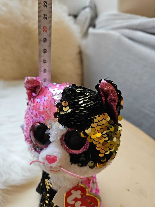 Jucarie de plus Pisica Malibu Ty, cu paiete interschimbabile, 15 cm,