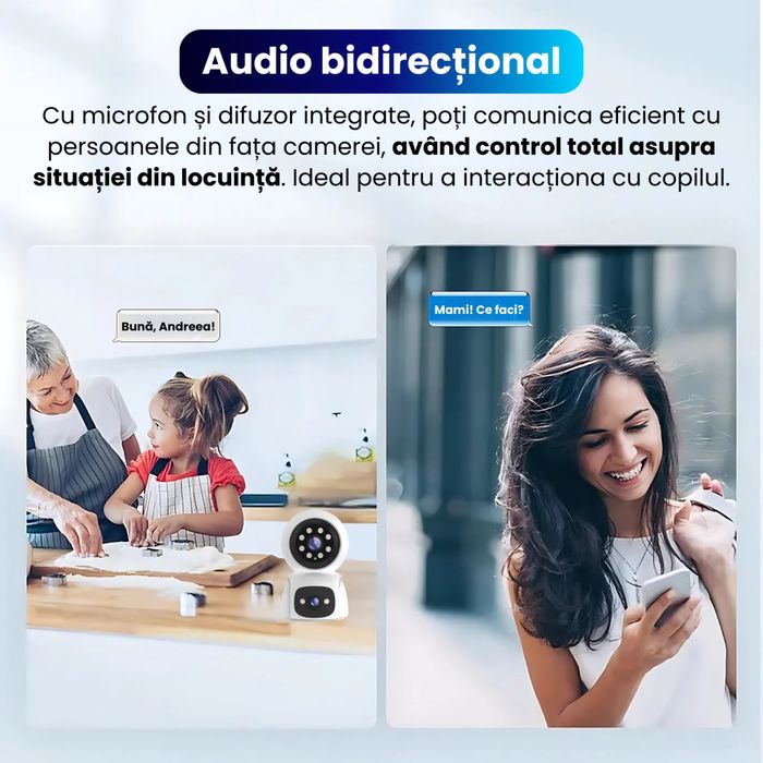 Baby monitor cu camera, 2 lentile si control PTZ 360°