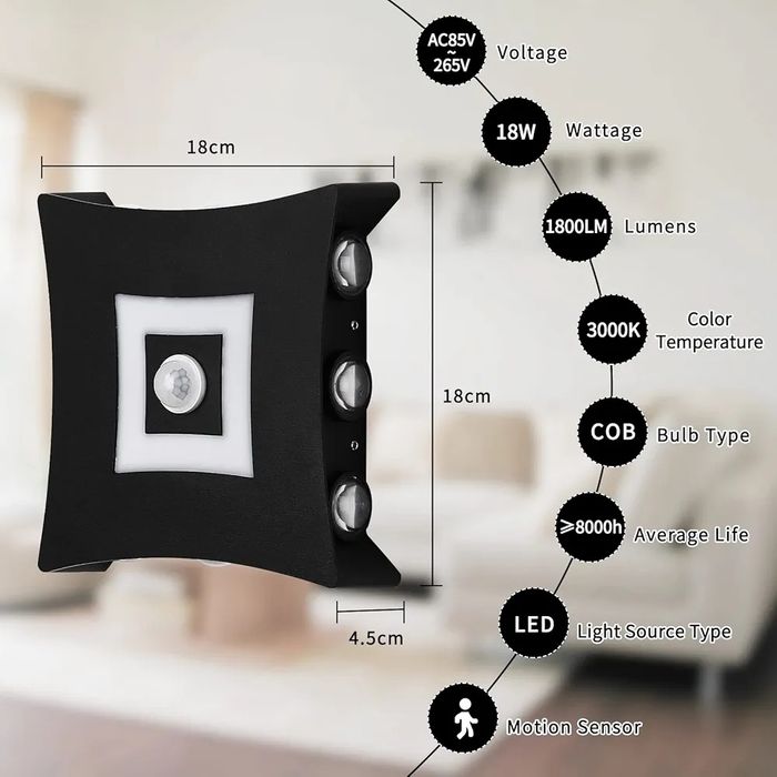 ENCOFT LED Outdoor Light with Motion Sensor 18 W Outdoor Lamp Black