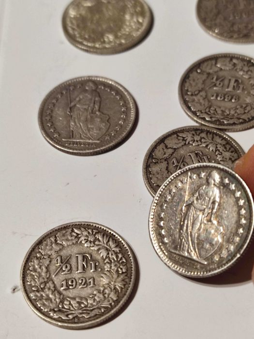 Лот 7х швейцарски франкове, различни години - 1/2 франк