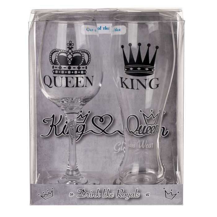 Комплект стъклени чаши за двойка - крал и кралица