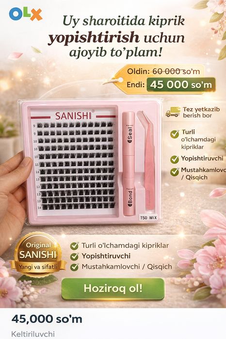 SANISHI kiprik seti – uy sharoitida kiprik yopishtirish