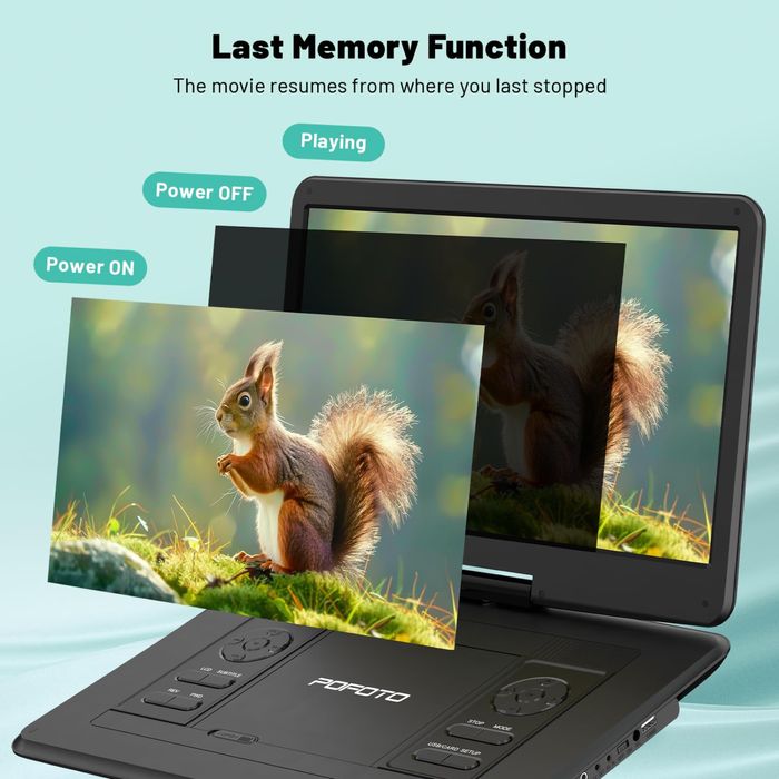 POFOTO PD15 17,5” преносим DVD плейър с 15,6” HD екран,USB/SD/Антишок