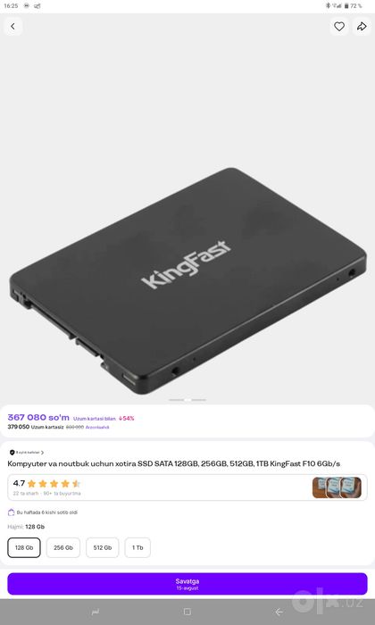 120gb SSD xotira