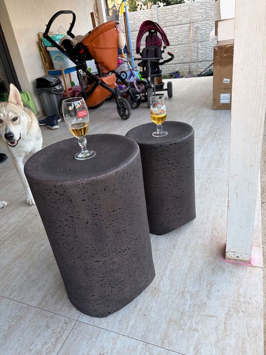 Set 2 măsuțe cafea HOMPUS MGO, interior/exterior, terasă, grădină, aspect beton