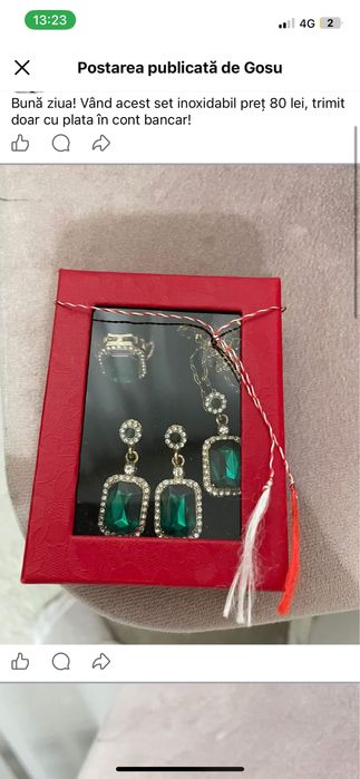 Buna vând un set de lant cercei inel 14k 240 lei pe gram reducere