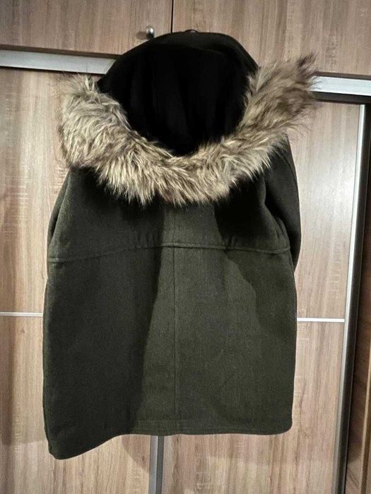 Palton de lana Mango cu guler de blana