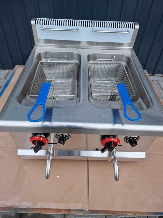 Friteuza 2x15L pe Gaz de butelie – Inox, Dubla, Transport Rapid