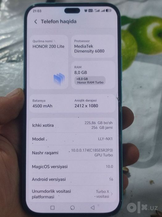 Honor 200 lite holati ideal srochna sotiladi