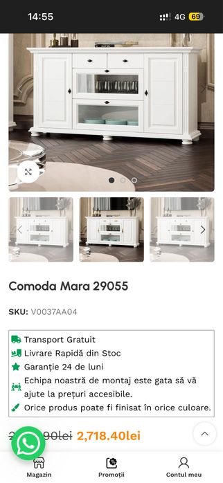 comodă Mara din lemn masiv, finisată în culoarea vanilie.