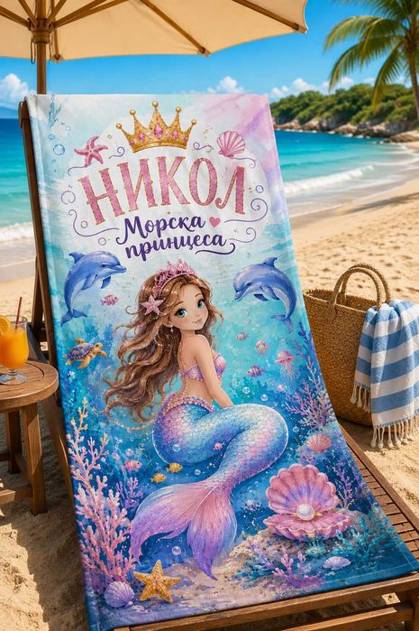 Персонализирана детски кърпа за плаж. Детски плажни кърпи/ хавлии с име