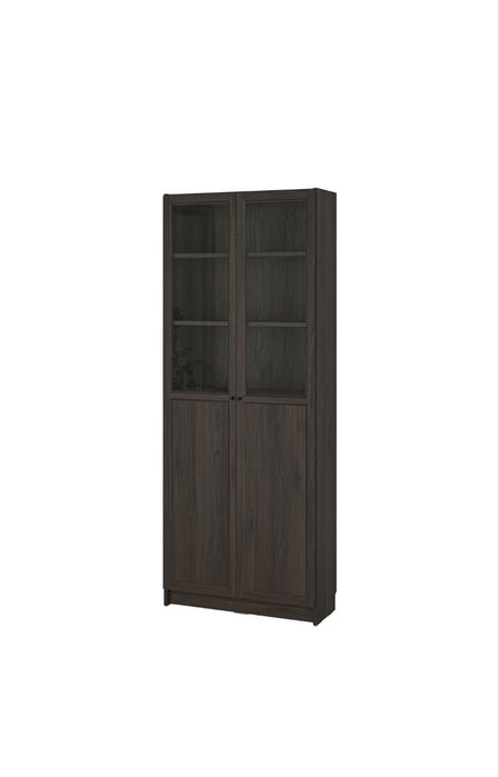Bibliotecă IKEA BILLY cu uși OXBERG, maro stejar, stare foarte bună