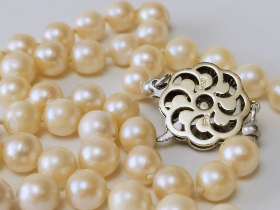 Vechi colier perle naturale cultura,inchizatoare aur 14K 585 JKa,copii