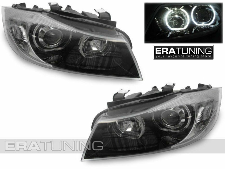 Faruri BMW E90 E91 Seria 3 2005-2008 Angel Eyes Negru DEPO CALITATEA 1