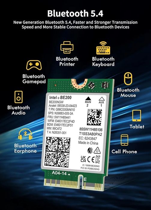 WiFi 7 Wireless Card Intel BE200 NGW