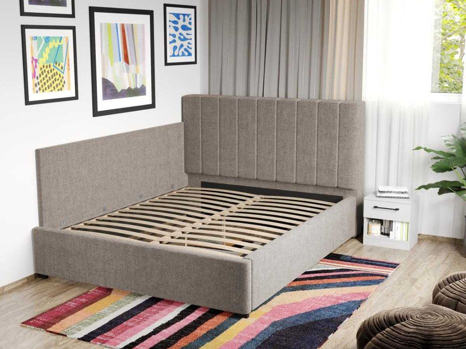 Pat Tapitat de colt Adam Bej - Eden 4 cu somiera fixa