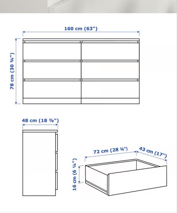Comoda malm alba 6 sertare