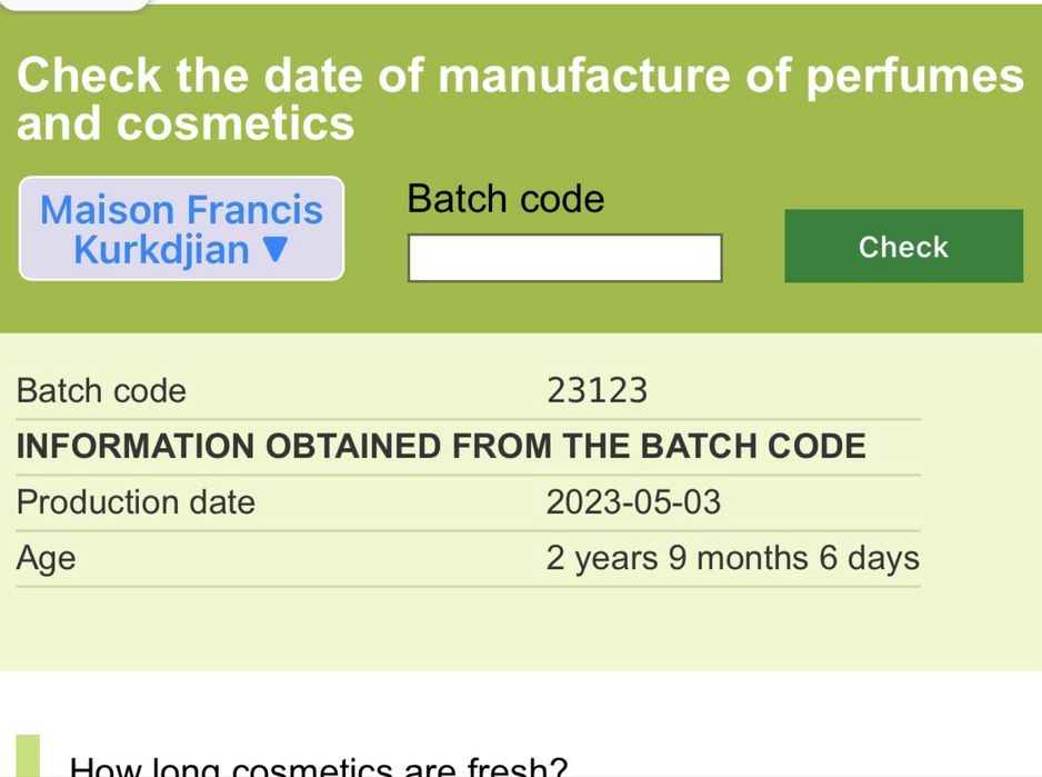 Maison Francis Kurkdjian+batch code