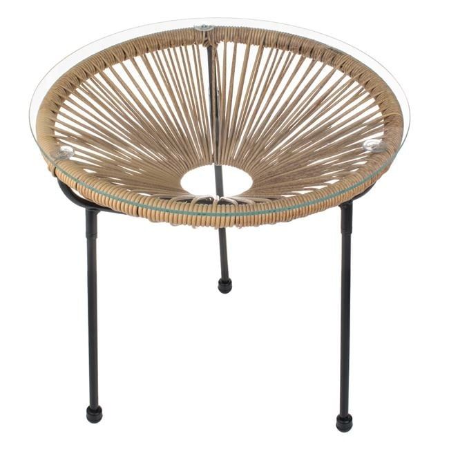Кръгла маса от ратан със стъклен плот