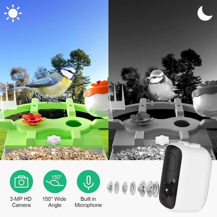 Rkdely интелигентна хранилка за птици с камера и соларна батерия, 3МР