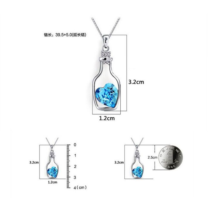 Колие с висулка: камък, сърце, надпис LOVE, фантазия, сърце в бутилка