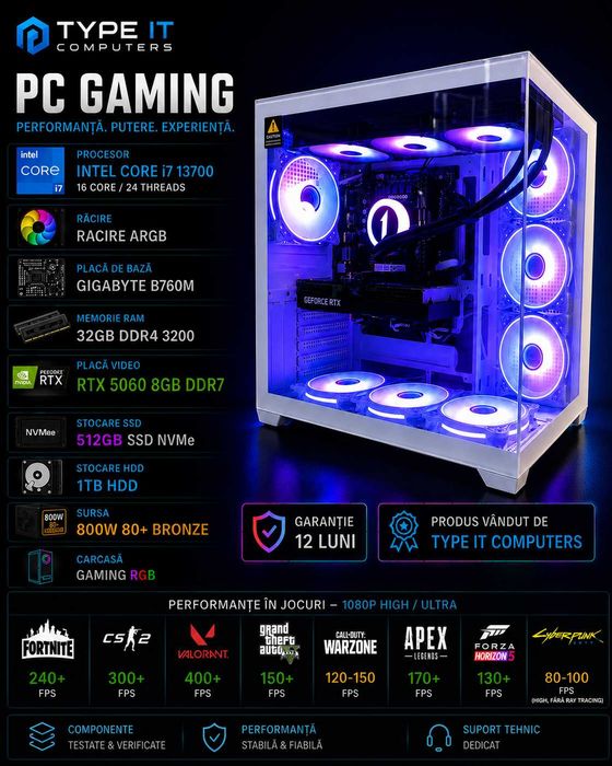 PC Gaming I7 13700, 32GB DDR4, RTX 5060 8GB DDR7, 512 Nvme, 1TB