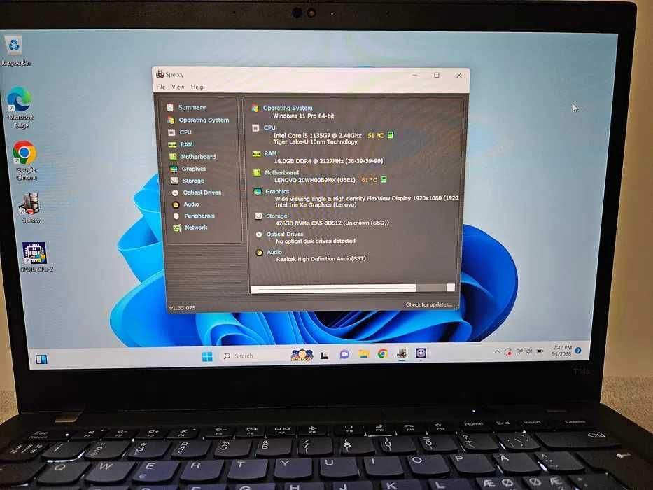 Laptop Lenovo ThinkPad T14S Gen 2i i5 1135G7 16GB RAM SSD 512 gb