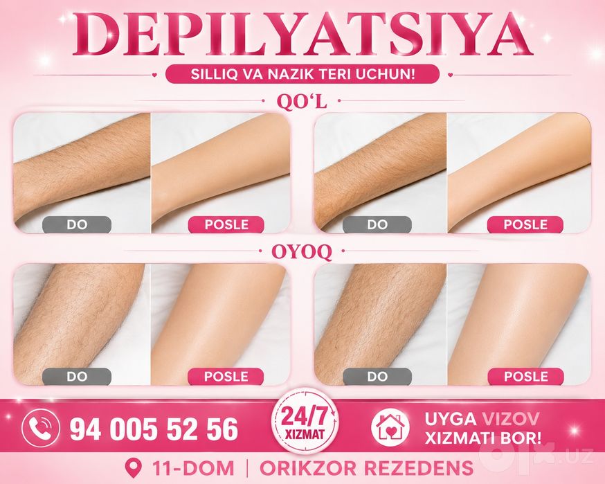 Kiprik narashka, qosh kiprik laminatsa  forma berib boyash, depilatsiy
