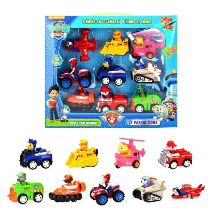 Комплект колички пес патрул коли 9части paw patrol райдер еверест скай